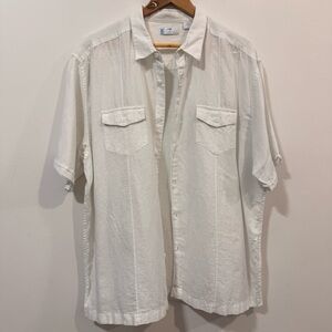 Cafe Luna Cotton Linen Men's White Short-Sleeve Button-Down Summer Shirt Size XL